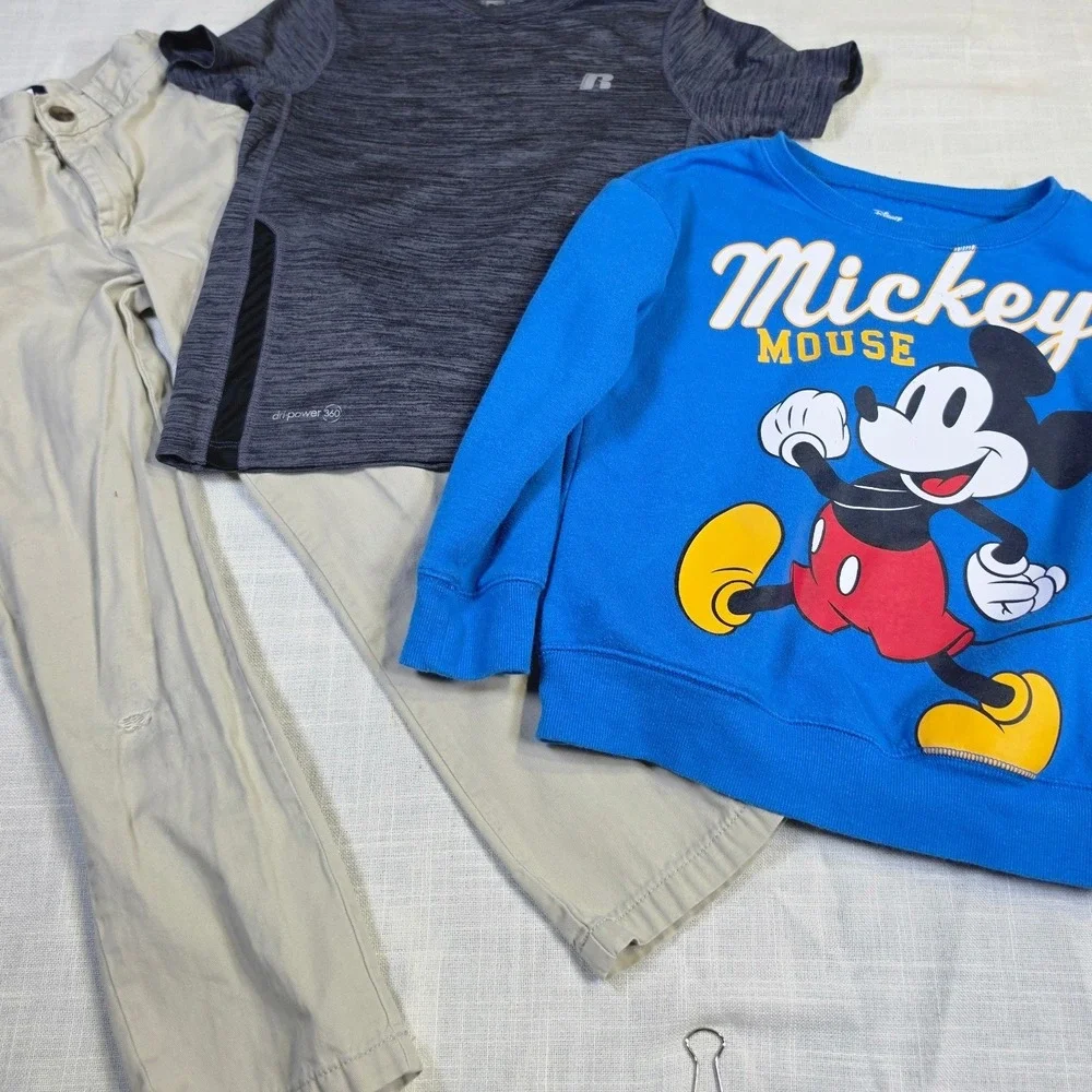 Kids Boys 3pc Lot Disney Mickey Sweatshirt Russell Dri-Power Tee Chino Pants 6-7